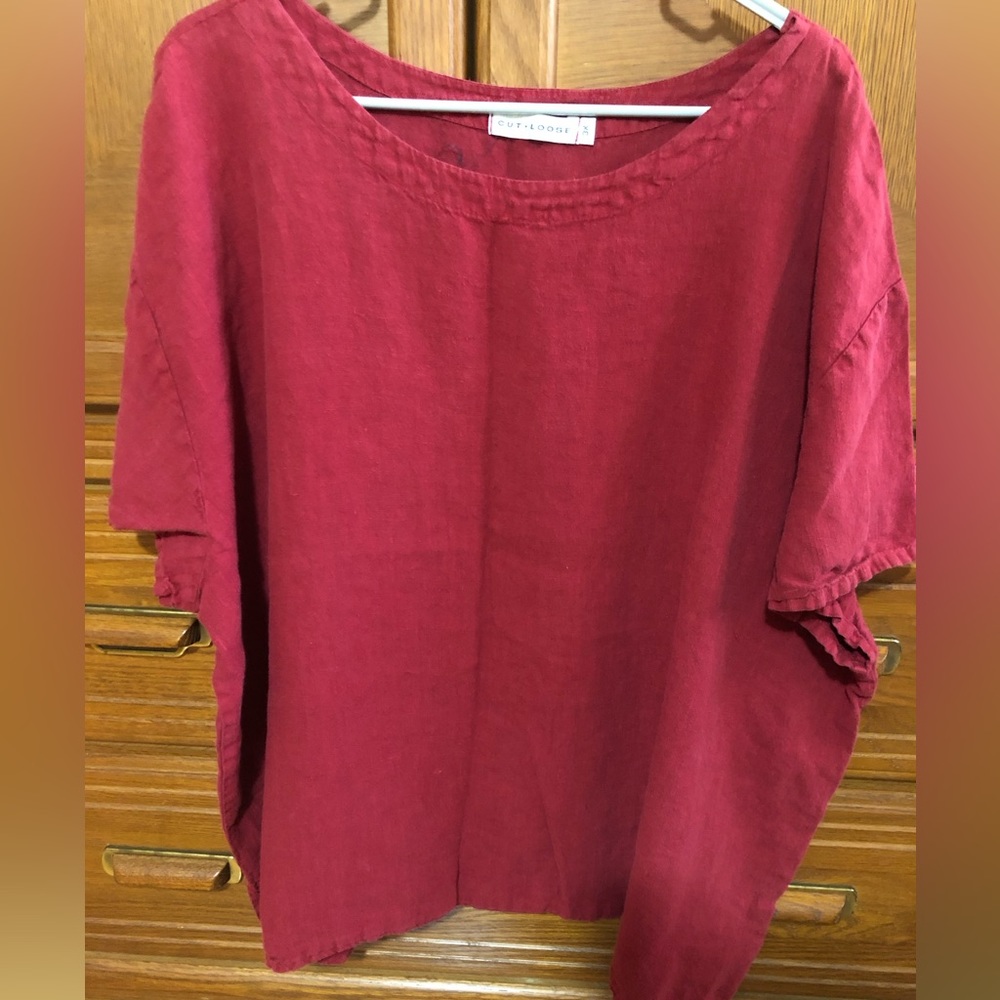 Wine colored linen blend shirt